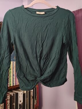 Ivoire Forest Green Twist Front Long Sleeve Top Size M